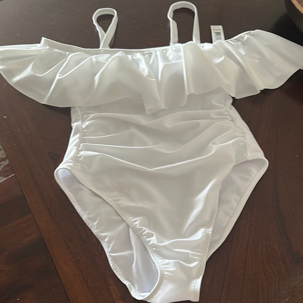 White Off-Shoulder Swimsuit